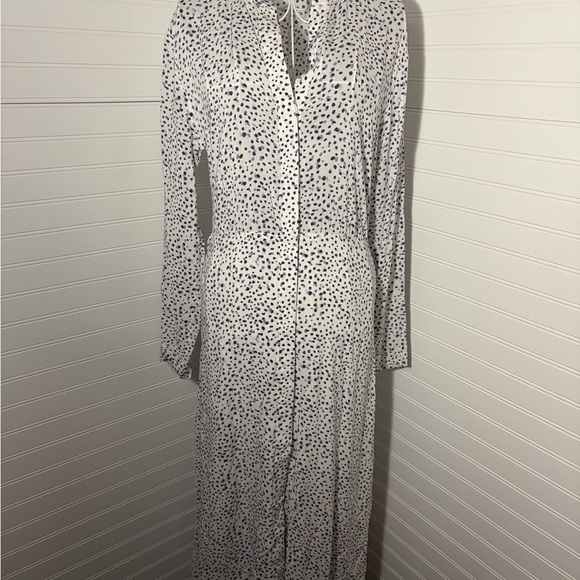 Anthropologie - Long Sleeve White Polka Dot Shirt Dress - Picture 2 of 11
